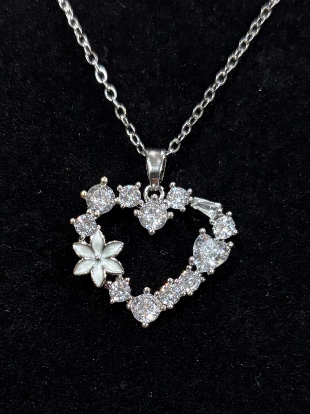 Sterling Silver Heart Pendant Necklace with Crystal CZ Accents - White